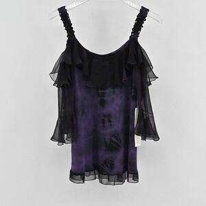 Sara Mique Tie Dye Silk Top Womens Size S Purple Black Y2K Whimsigoth Ruffle